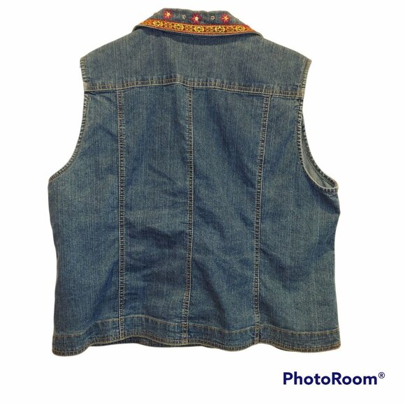 ALFRED DUNNER Jean Vest SZ 16p Embellished boho hippie retro 70's coastalgrandma - Picture 2 of 11